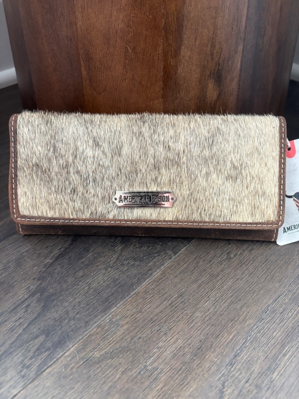 American Bison Hair on Hide,Genuine Leather,5 card,1 ID,checks,2 zip,snap top